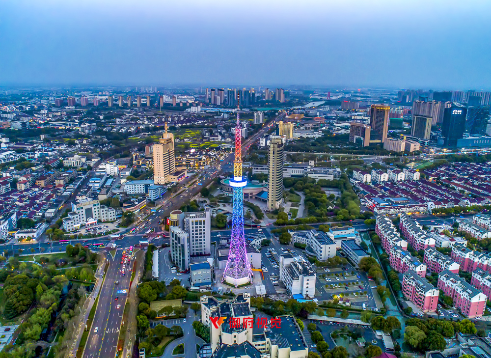 苏州,吴江电视塔,城市地标,通讯建筑航拍