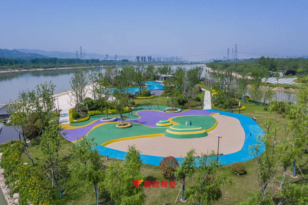 河南洛阳,洛水,河心岛,露天游泳馆,航拍摄影