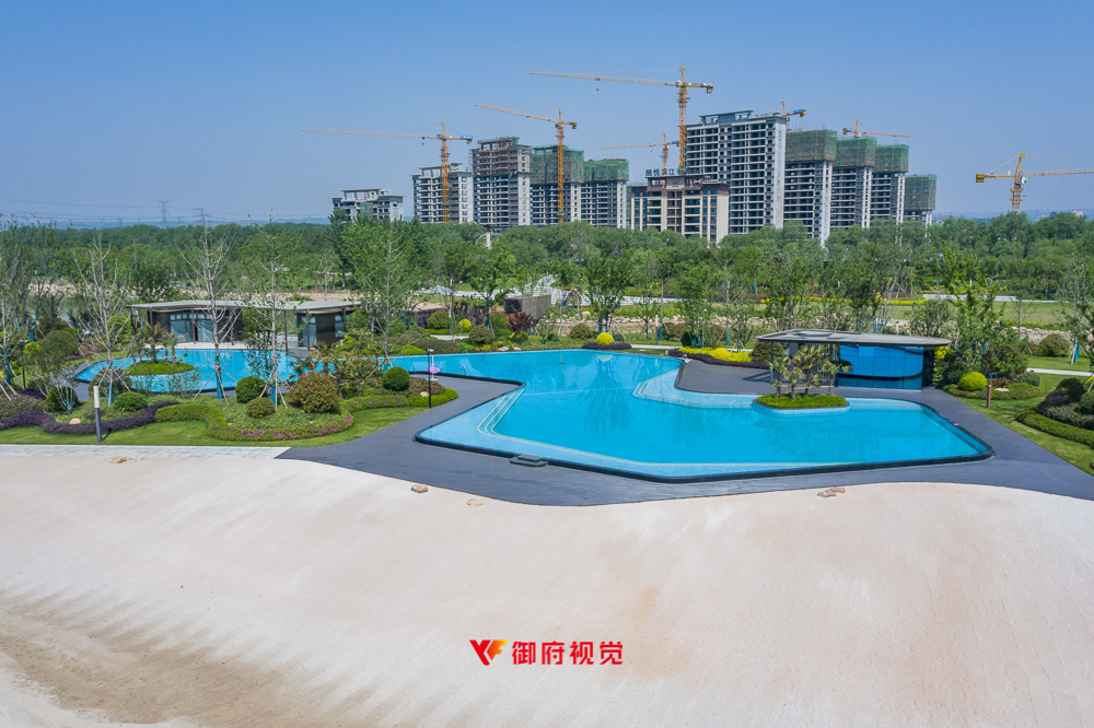 河南洛阳,洛水,河心岛,露天游泳馆,航拍摄影