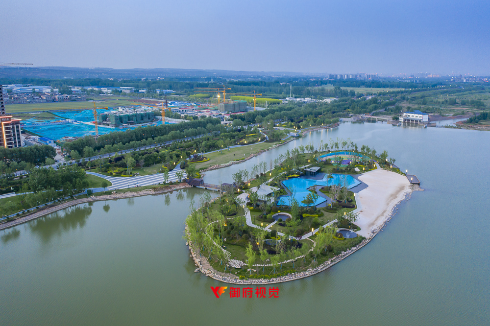 河南洛阳,洛水,河心岛,露天游泳馆,航拍摄影